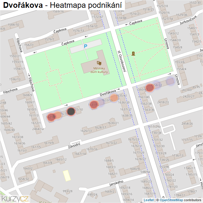 Mapa Dvořákova - Firmy v ulici.