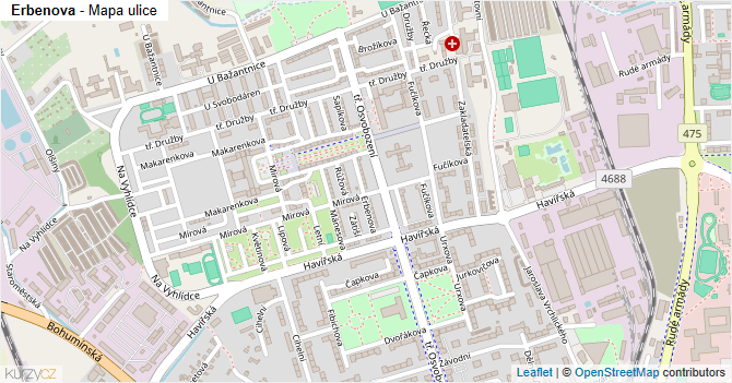 Erbenova - mapa ulice