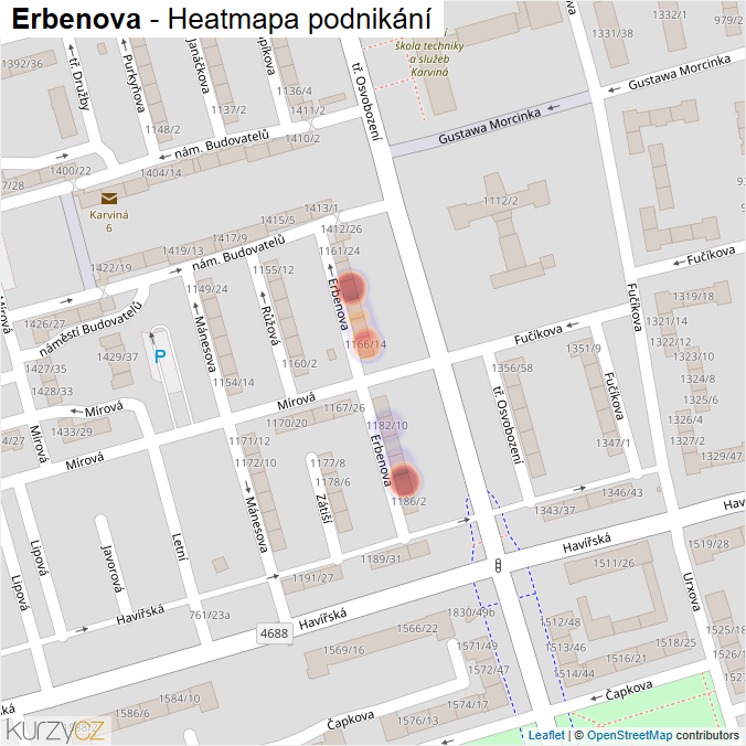 Mapa Erbenova - Firmy v ulici.