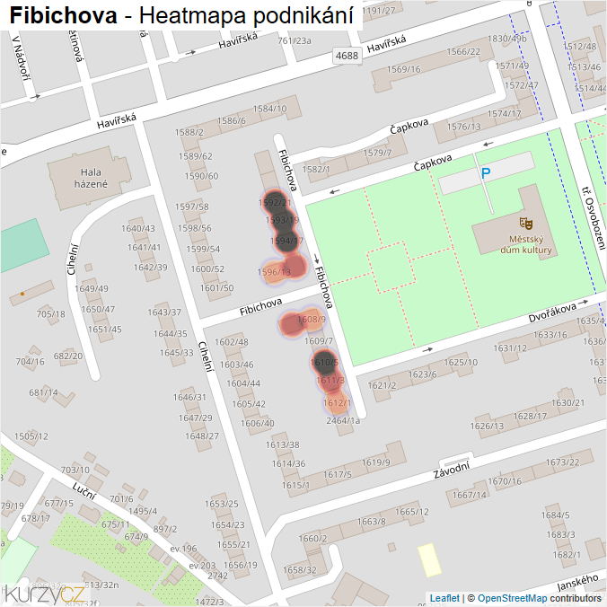 Mapa Fibichova - Firmy v ulici.