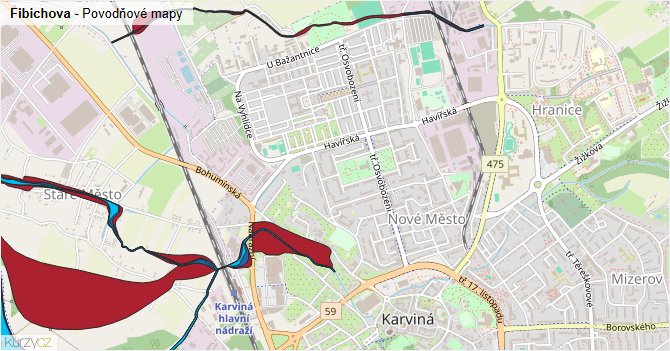 Fibichova - záplavové mapy stoleté vody