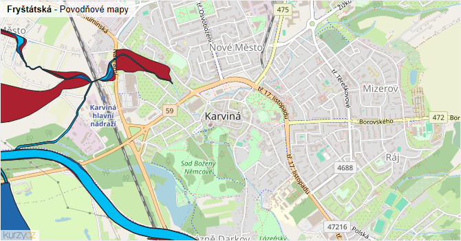 Fryštátská - záplavové mapy stoleté vody