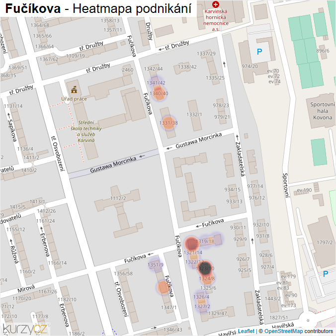 Mapa Fučíkova - Firmy v ulici.