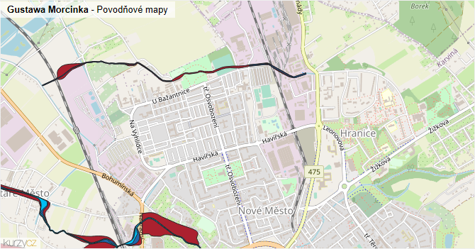 Gustawa Morcinka - záplavové mapy stoleté vody