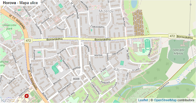 Horova - mapa ulice