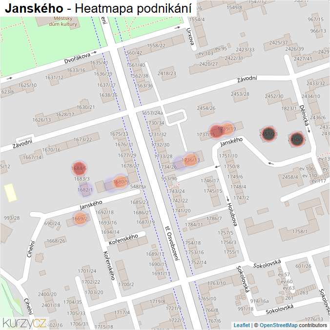 Mapa Janského - Firmy v ulici.