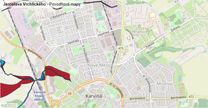 Jaroslava Vrchlického - záplavové mapy stoleté vody