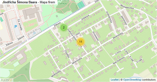Jindřicha Šimona Baara - mapa firem