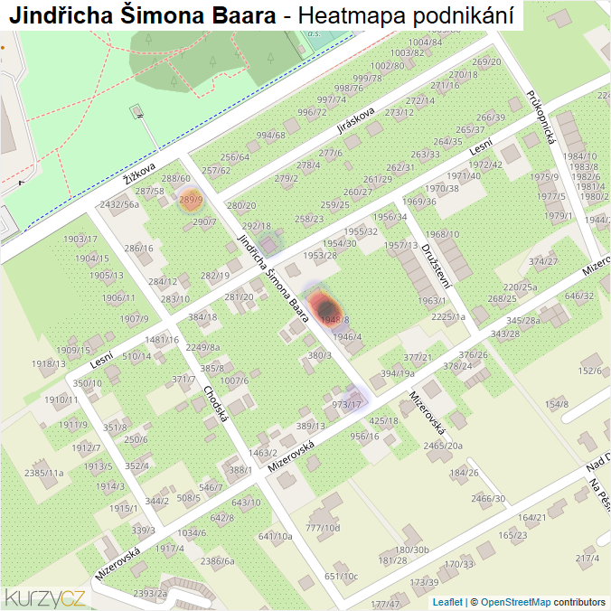 Mapa Jindřicha Šimona Baara - Firmy v ulici.