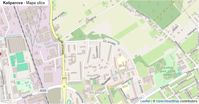 Kašparova - mapa ulice