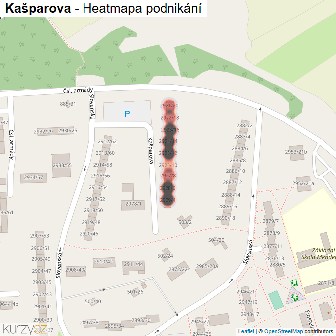 Mapa Kašparova - Firmy v ulici.