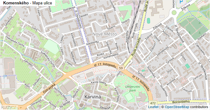 Komenského - mapa ulice