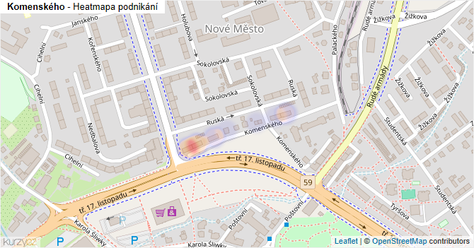 Komenského - mapa podnikání