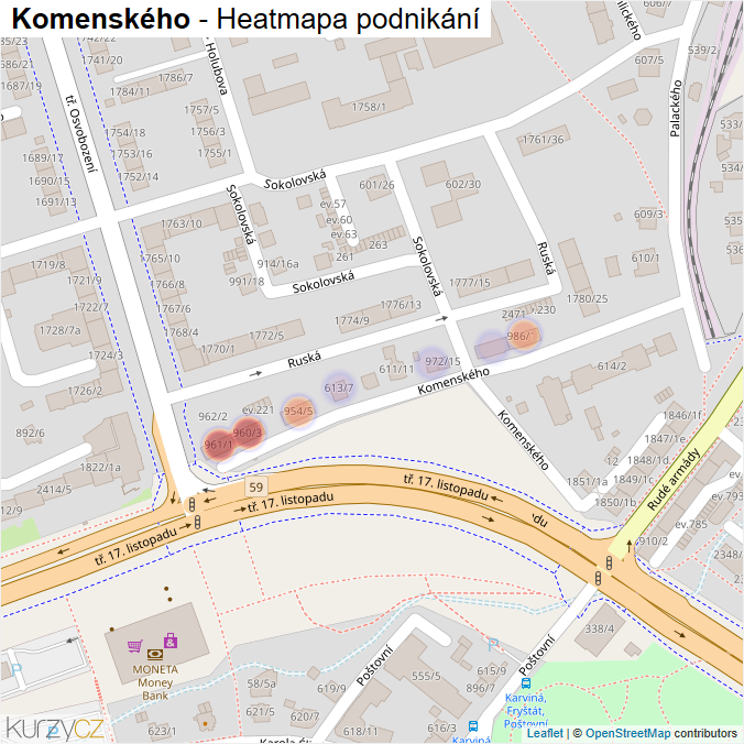 Mapa Komenského - Firmy v ulici.