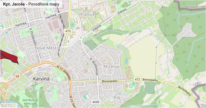 Kpt. Jaroše - záplavové mapy stoleté vody
