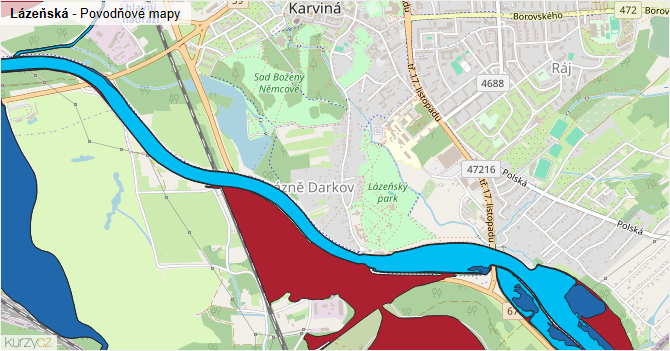 Lázeňská - záplavové mapy stoleté vody