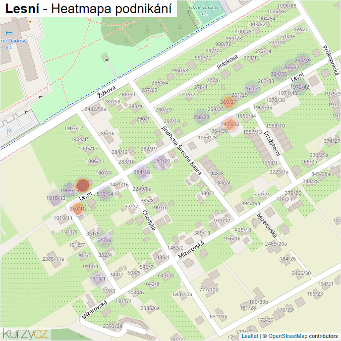 Mapa Lesní - Firmy v ulici.