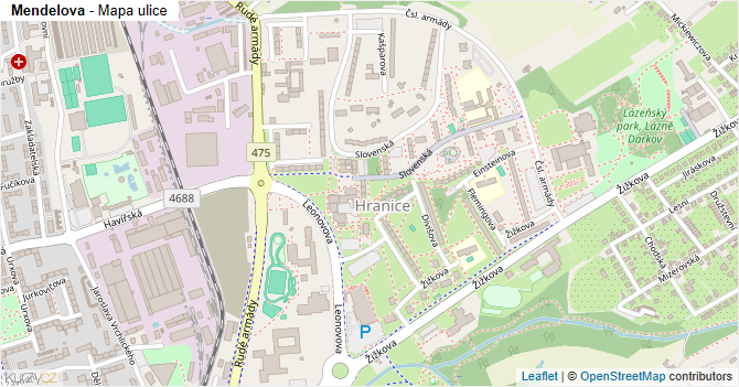 Mendelova - mapa ulice