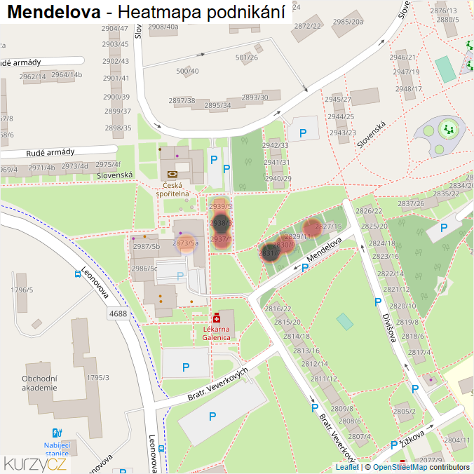 Mapa Mendelova - Firmy v ulici.