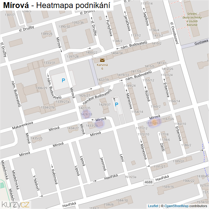 Mapa Mírová - Firmy v ulici.