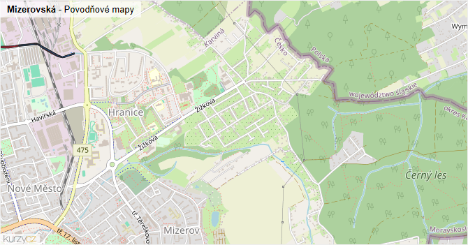 Mizerovská - záplavové mapy stoleté vody