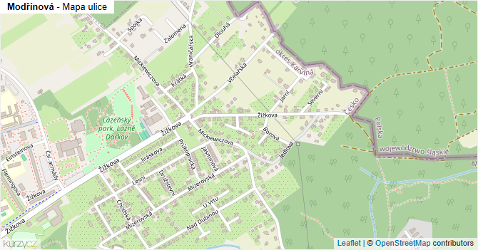 Modřínová - mapa ulice