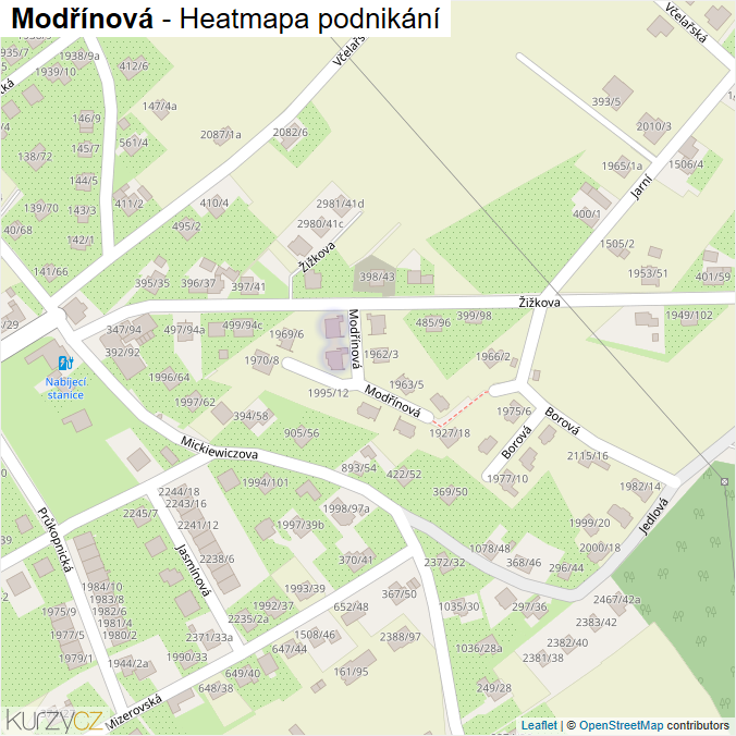 Mapa Modřínová - Firmy v ulici.