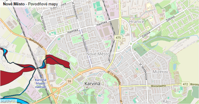 Nové Město - záplavové mapy stoleté vody