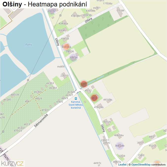 Mapa Olšiny - Firmy v ulici.