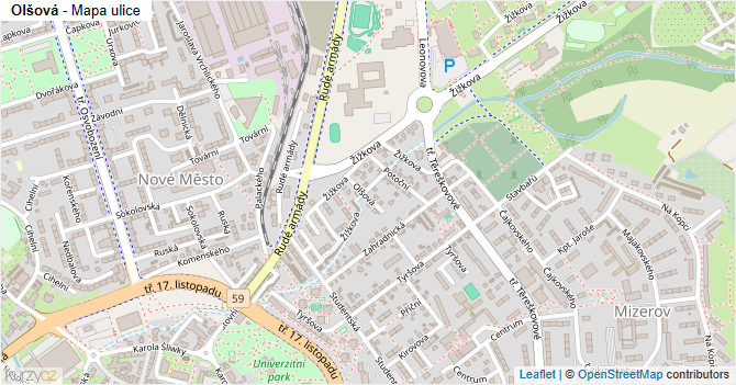 Olšová - mapa ulice