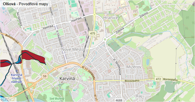 Olšová - záplavové mapy stoleté vody