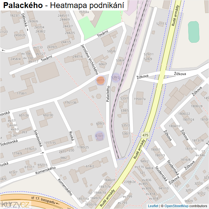 Mapa Palackého - Firmy v ulici.