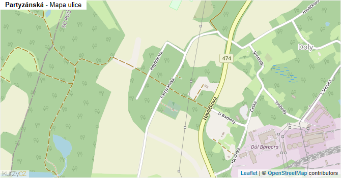 Partyzánská - mapa ulice