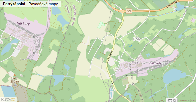 Partyzánská - záplavové mapy stoleté vody