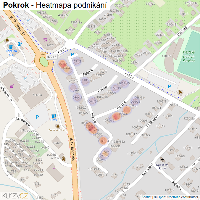 Mapa Pokrok - Firmy v ulici.
