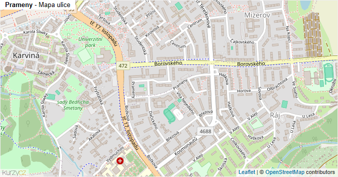 Prameny - mapa ulice