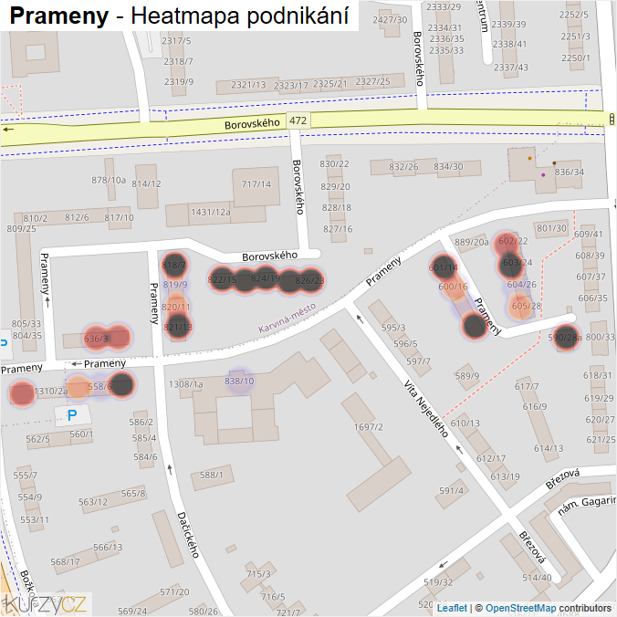 Mapa Prameny - Firmy v ulici.