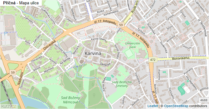 Příčná - mapa ulice