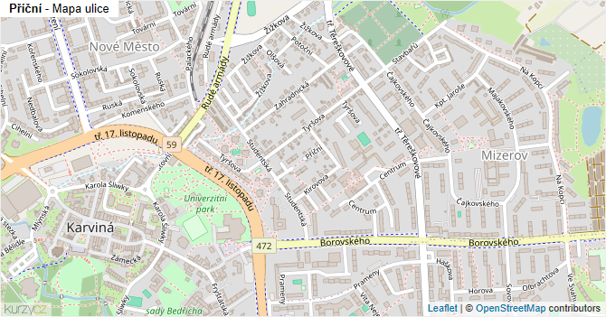 Příční - mapa ulice