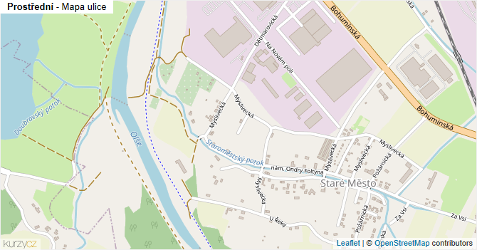 Prostřední - mapa ulice