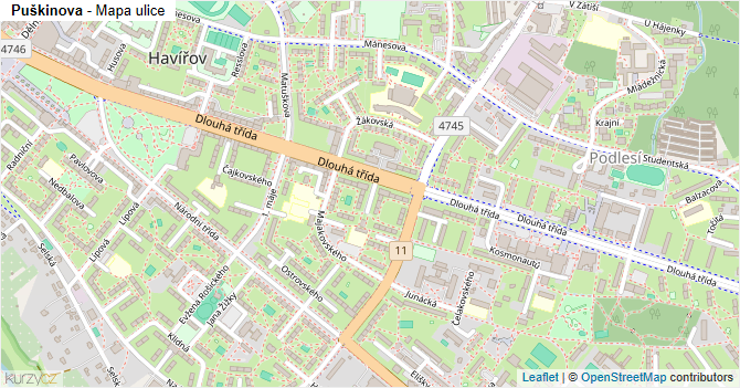 Puškinova - mapa ulice