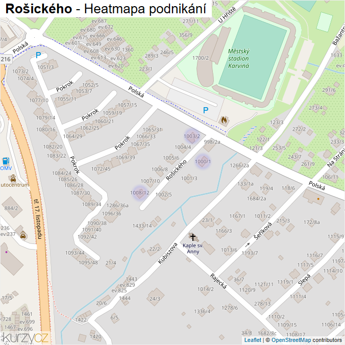 Mapa Rošického - Firmy v ulici.