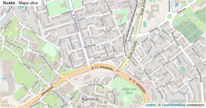 Ruská - mapa ulice