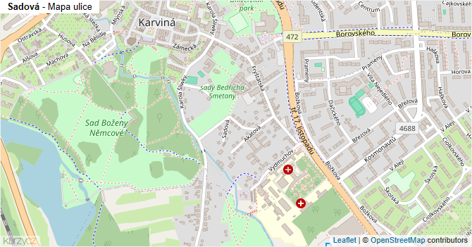 Sadová - mapa ulice