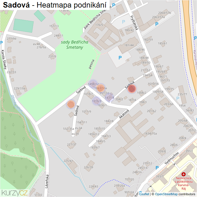 Mapa Sadová - Firmy v ulici.