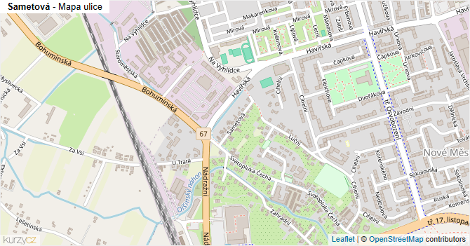Sametová - mapa ulice