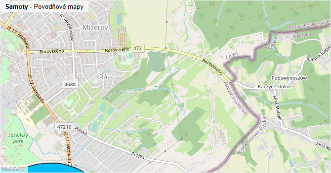Samoty - záplavové mapy stoleté vody