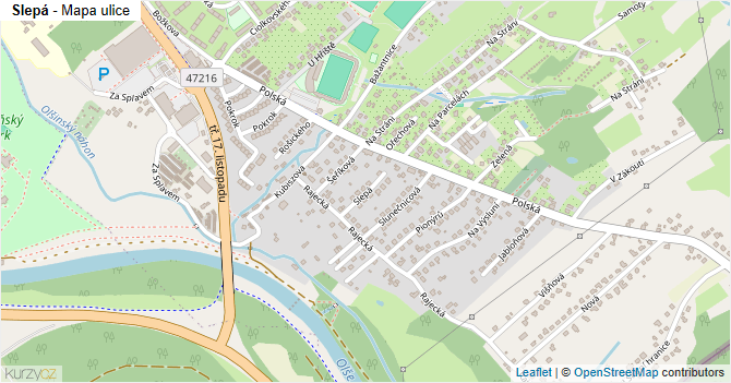 Slepá - mapa ulice