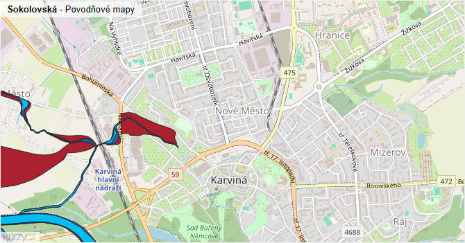 Sokolovská - záplavové mapy stoleté vody