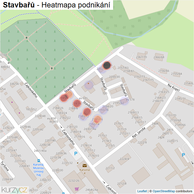 Mapa Stavbařů - Firmy v ulici.